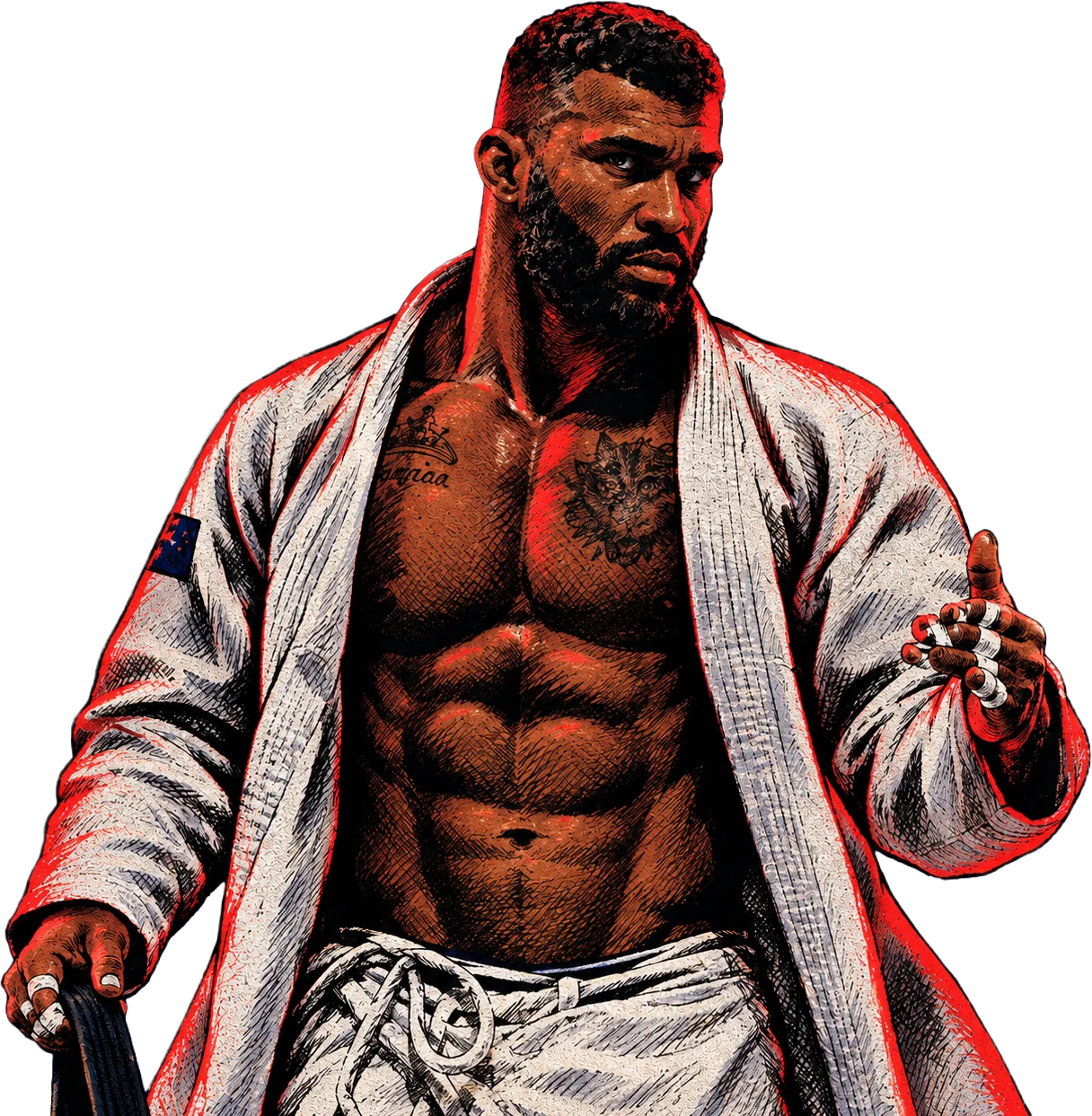 Ilustração de Ricardo Evangelista de kimono branco e faixa preta